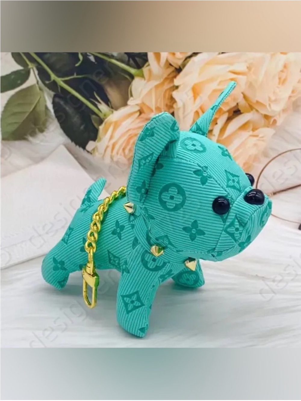 Epi Leather Designer-Style French Bull Dog Bag Charm Keychain